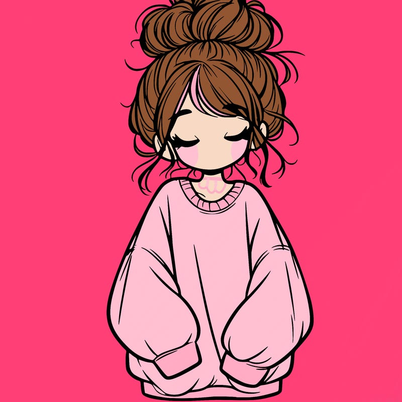 girl with baggy sweatshirt and messy bun
