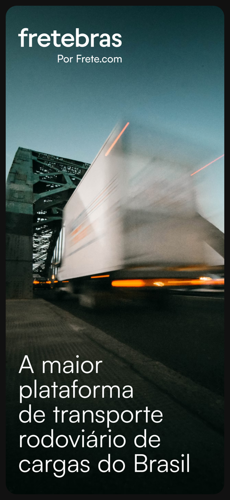 Schermata introduttiva dell'app che mostra un camion sfocato in movimento che attraversa un ponte con il logo Fretebras