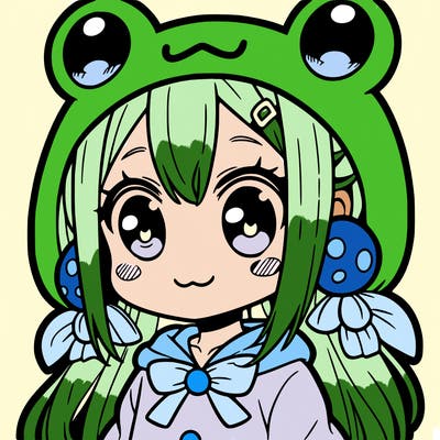 cute anime girl with frog outfit