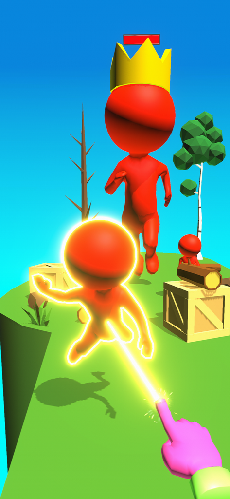 A magic beam from a player finger lifting a glowing character in Magic Finger 3D