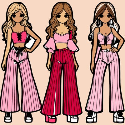 girls with flare pants and crop tops realistic