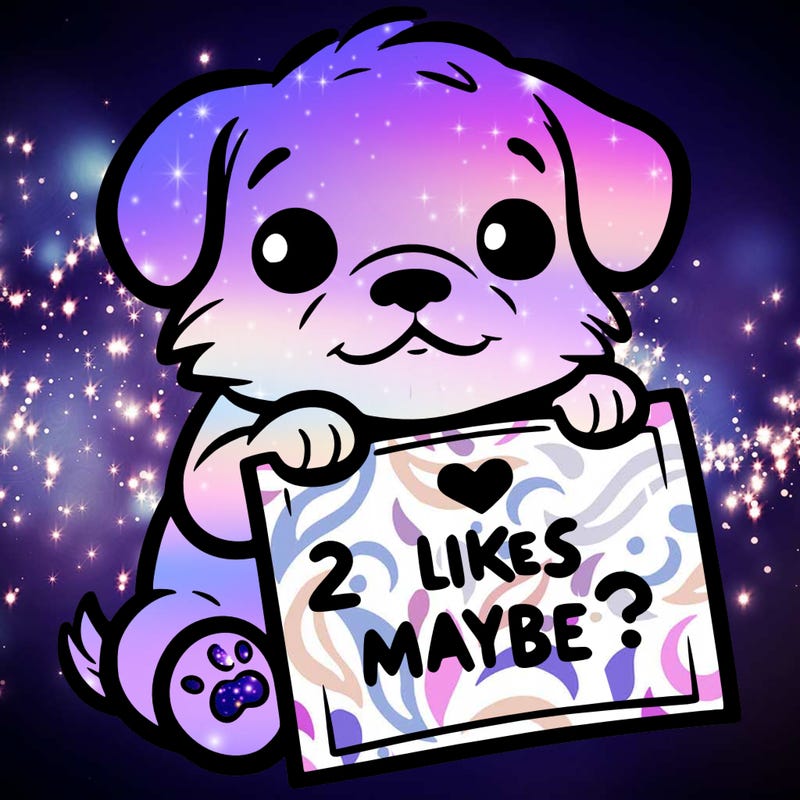 a puppy holding a sign that says 2 likes maybe?