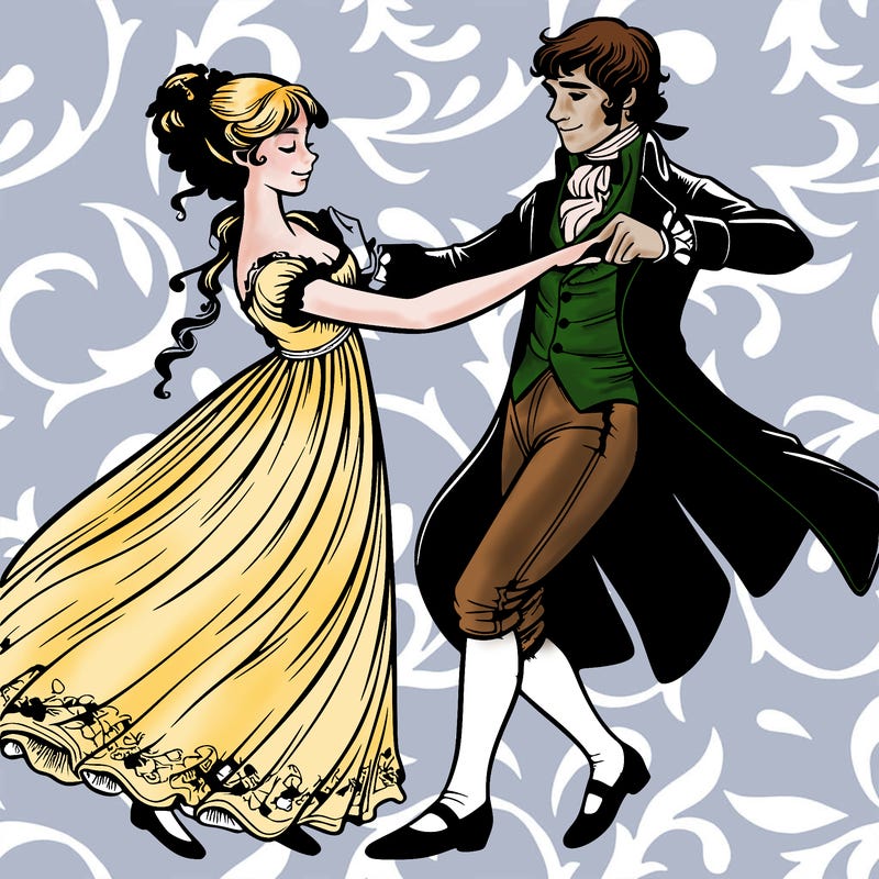 realistic regency era girl dancing with man