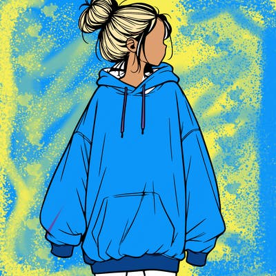 realistic girl with a oversized sweatshirt on and a bun