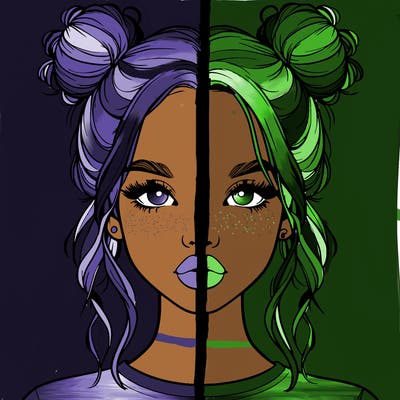 realistic girl with two buns in hair and lips