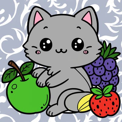 cute cat with fruits