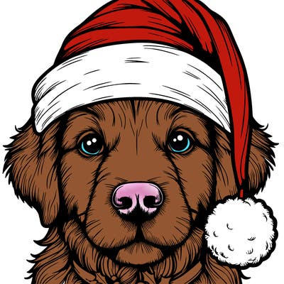 realistic dog with a christmas hat