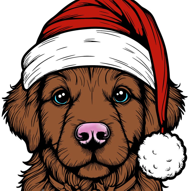 realistic dog with a christmas hat
