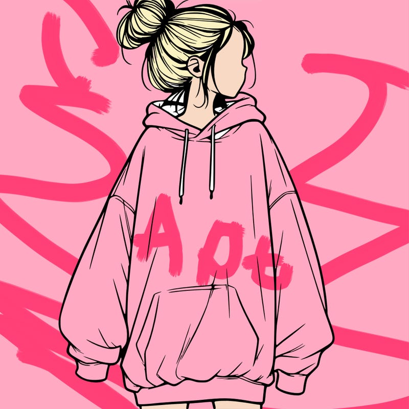 realistic girl with a oversized sweatshirt on and a bun