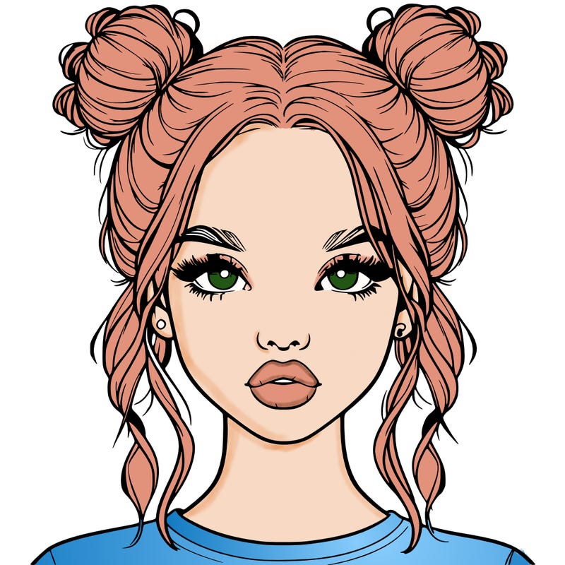 realistic girl with two buns in hair and lips