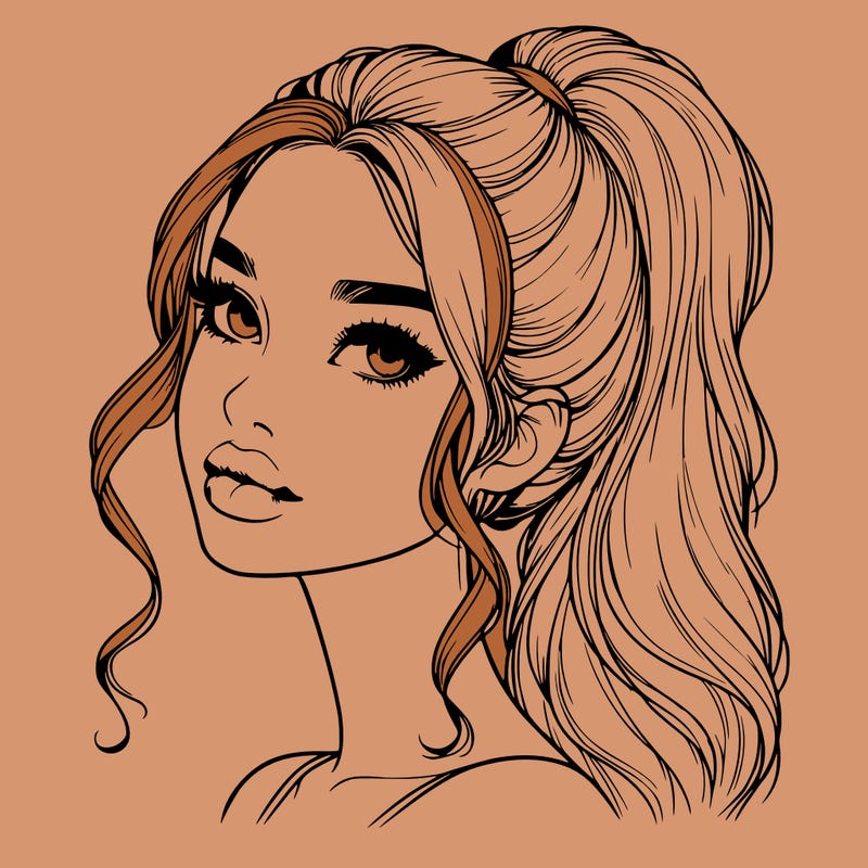 realistic girl with a ponytail on her hair and lips