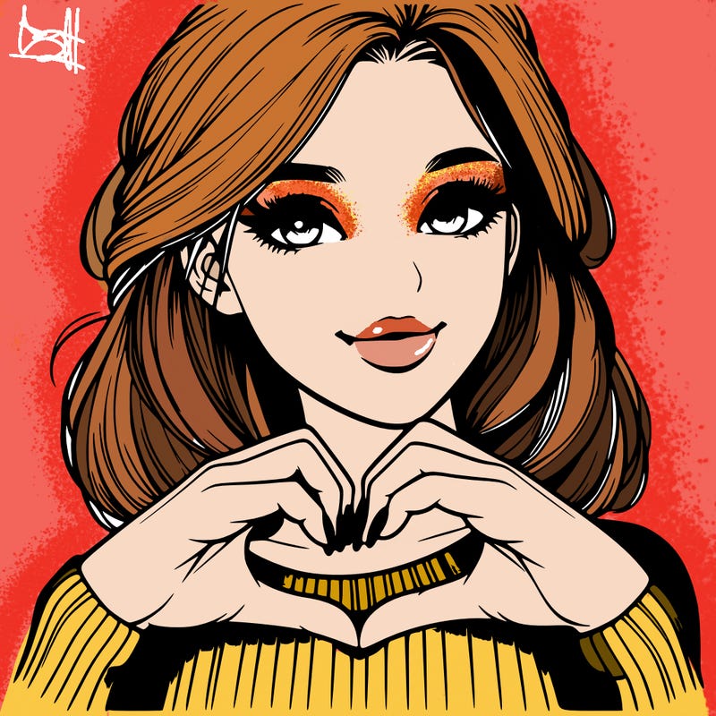 realistic girl making a heart with her hands