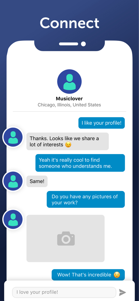 Grokio Communities mobile app chat screen showing a messaging conversation between two users about shared interests