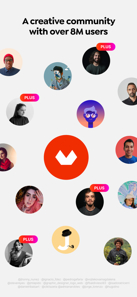 Una visualizzazione di diversi profili di creatori e membri Plus all'interno della community Domestika di oltre 8 milioni di utenti