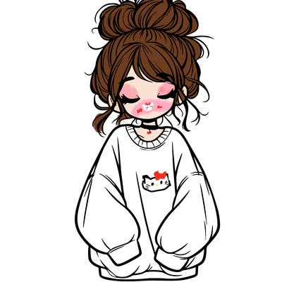 girl with baggy sweatshirt and messy bun
