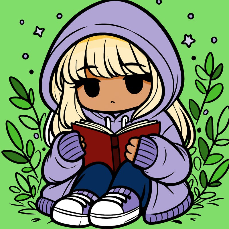 girl in oversized hoodie reading a book