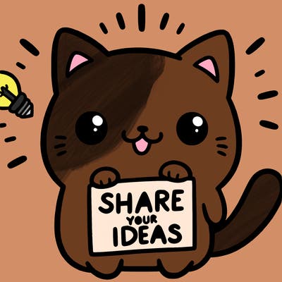 a cute cat saying share your ideas