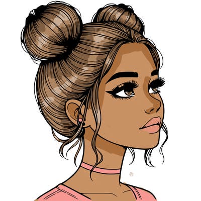 realistic girl with buns on the top of her head