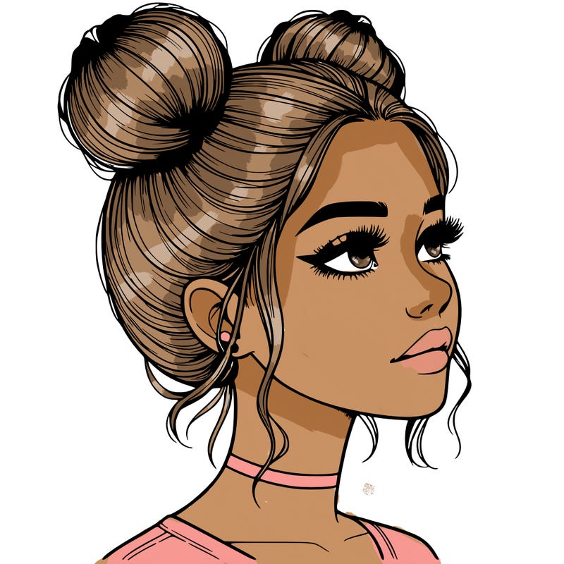 realistic girl with buns on the top of her head