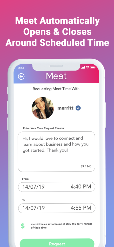 Meet - Pantalla móvil para programar una consulta por video con un profesional en la aplicación Meet.