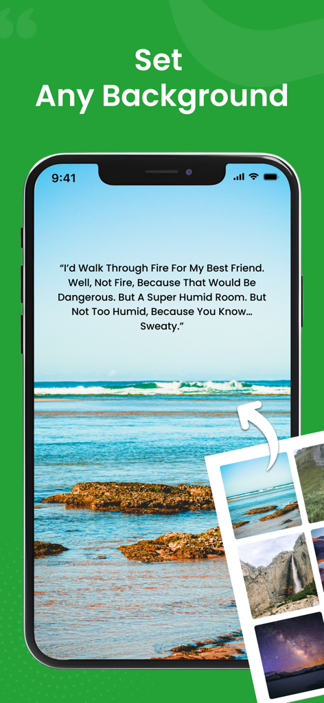 Status Saver - Status Download - App interface for selecting custom backgrounds for social media statuses with various scenic images