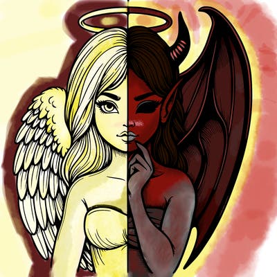 realistic angel half demon