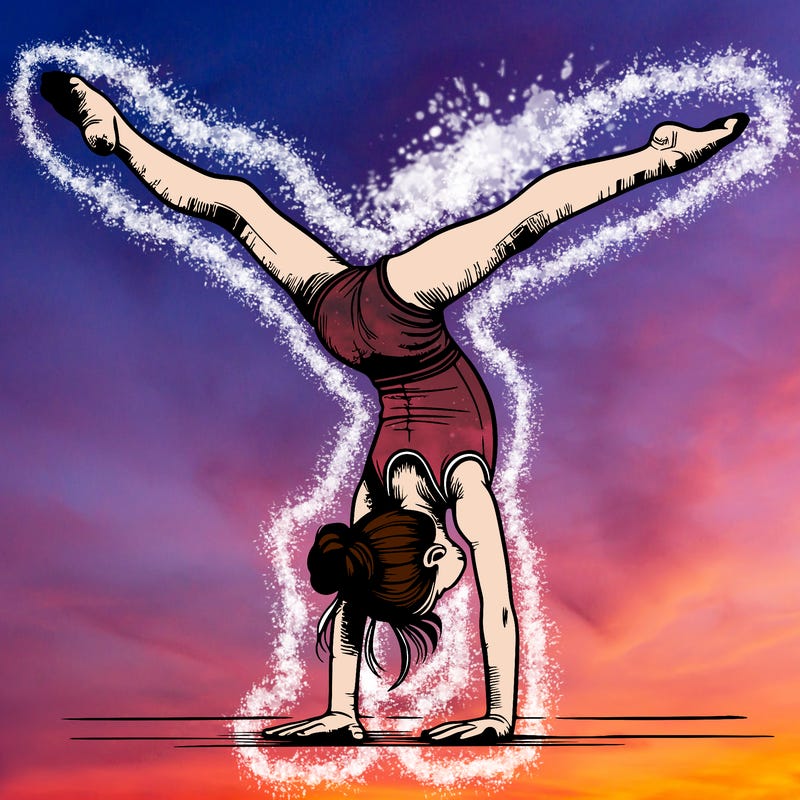 realistic gymnastic hand stand girl in four splits