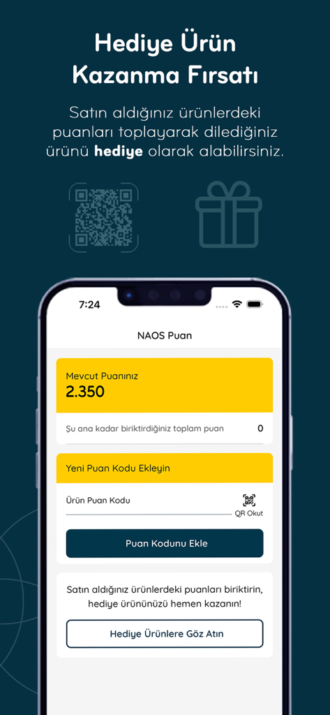 Naos Stars - ロイヤルティポイント残高と特典のために製品コードを入力するフィールドが表示されたNaos Starsアプリの画面