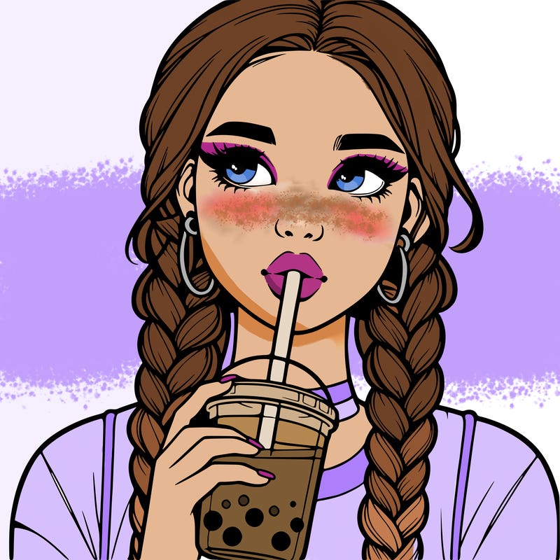 realistic girl with braided hair drinking boba