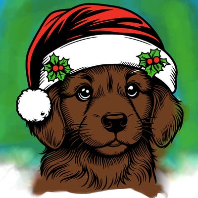 realistic dog wearing a santa hat