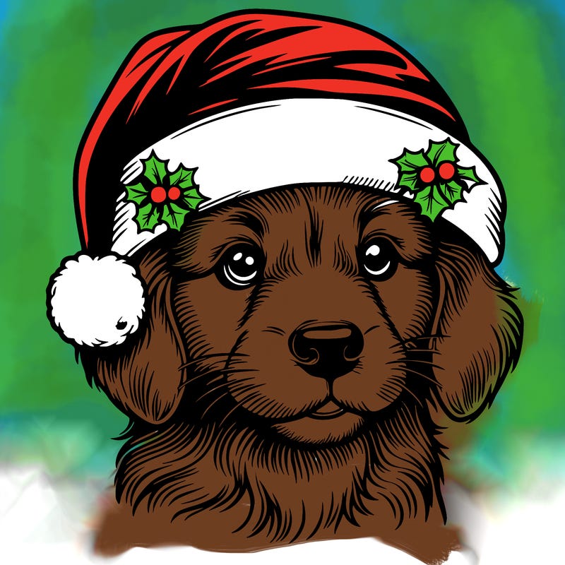realistic dog wearing a santa hat