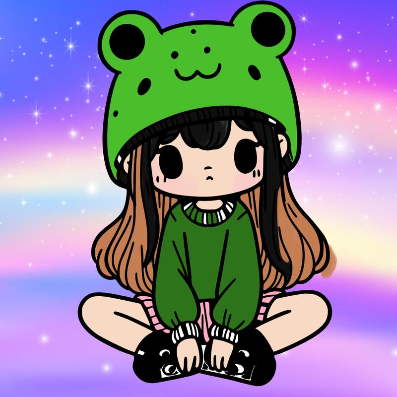 a girl wearing a frog hat and some frog socks