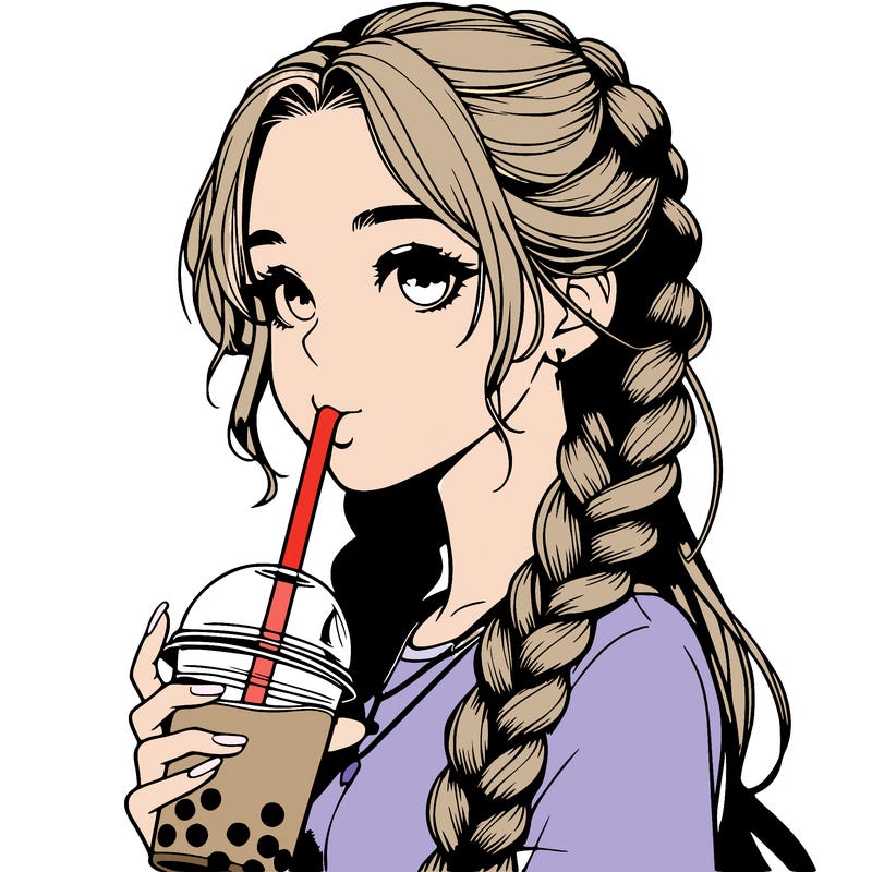 realistic girl with braided hair drinking boba