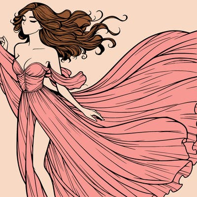 realistic woman in dress flowing the the wind