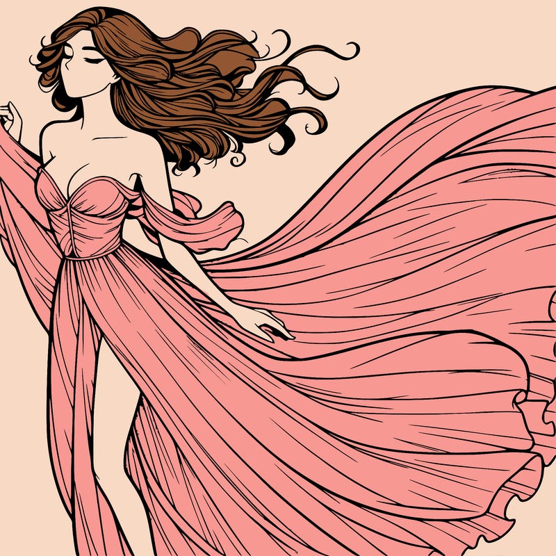 realistic woman in dress flowing the the wind