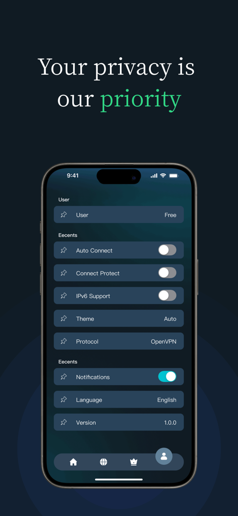 VPN - New VPN Planet Buck - Settings menu of the VPN Planet Buck app on an iPhone showing security and privacy configuration toggles