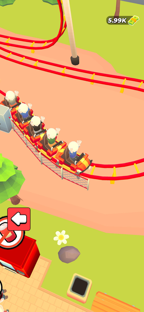 Joy Land! - Un grand huit rouge avec des passagers dans le jeu de gestion de parc d'attractions Joy Land