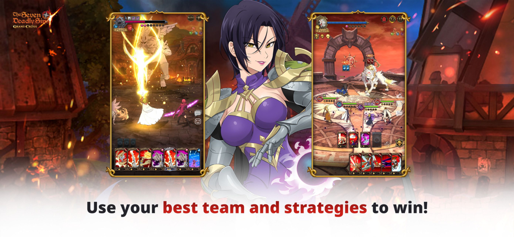 The Seven Deadly Sins - Imagen promocional de The Seven Deadly Sins Grand Cross que muestra combate estratégico basado en cartas y personajes de anime en 3D
