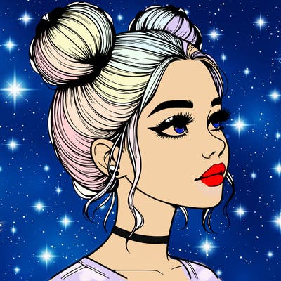 realistic girl with buns on the top of her head