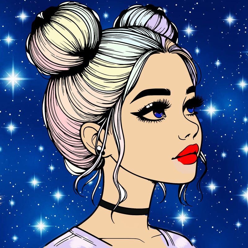 realistic girl with buns on the top of her head