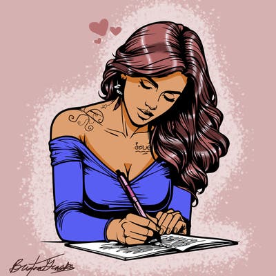 realistic female writing poetry