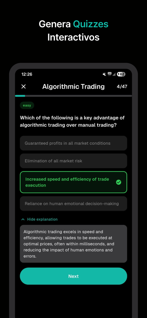 Sumerly - Sumerly mobile app showing an interactive AI study quiz with a correct answer selected.