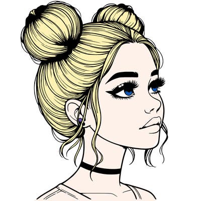 realistic girl with buns on the top of her head