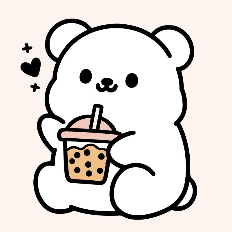 boba light pink bear drinking boba