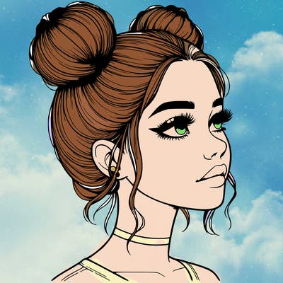 realistic girl with buns on the top of her head