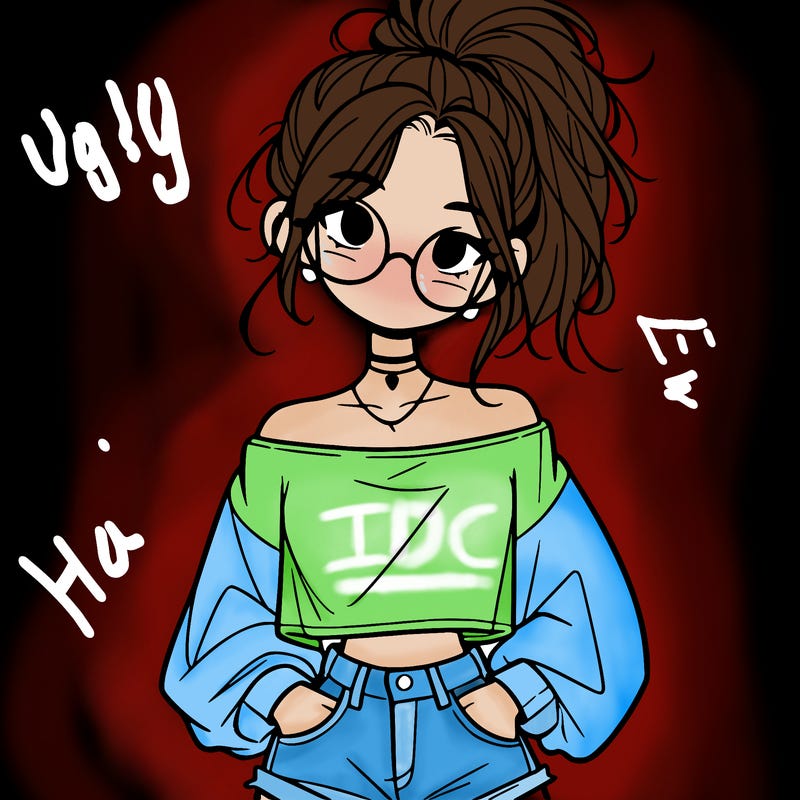 girl with a messy ponytail glasses a baggy crop top and jean shorts