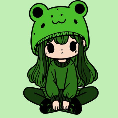 a girl wearing a frog hat and some frog socks