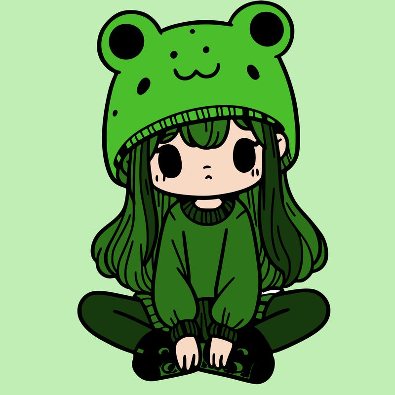 a girl wearing a frog hat and some frog socks
