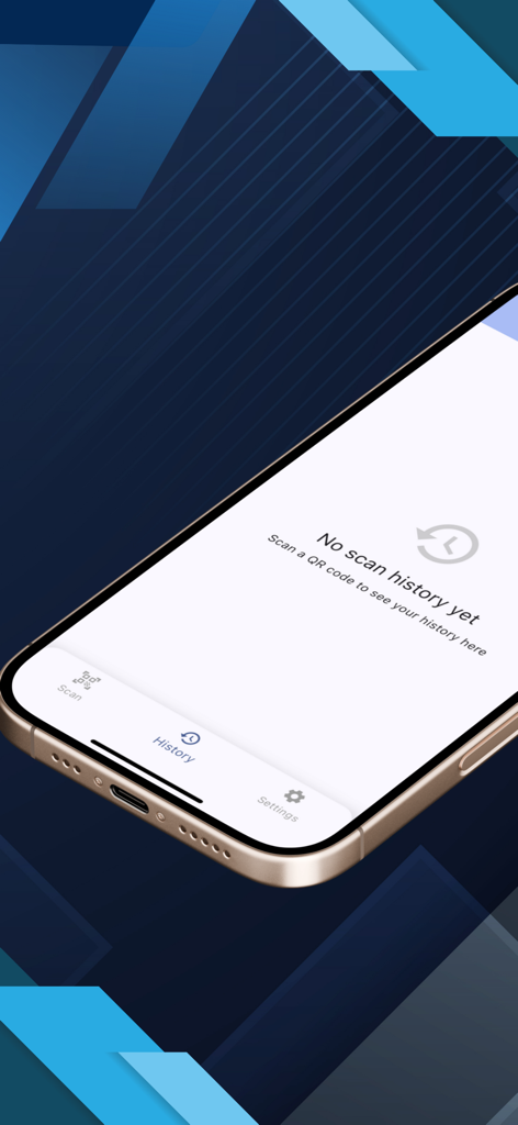 Écran d'historique de scan vide dans l'application mobile QR Scanner Without ADS