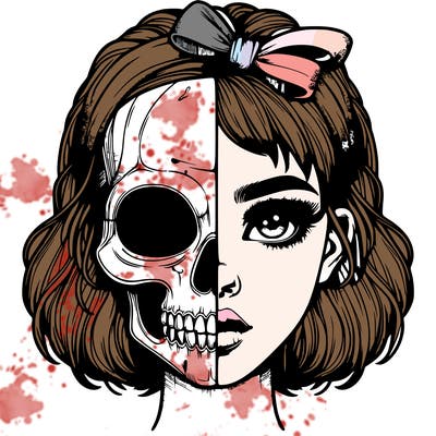 realistic girl with half skull mask